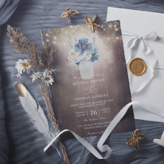 Mason Jar Rustic Country Budget QR Code Wedding 招待状