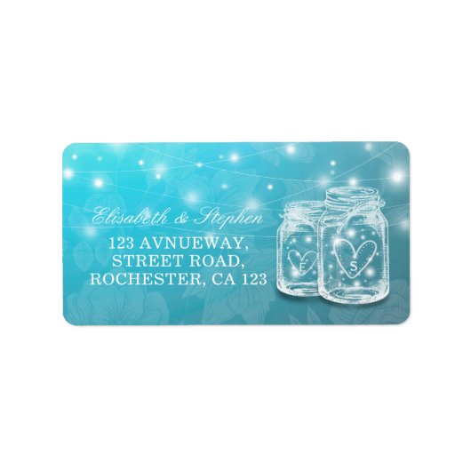 Mason Jar String Light Blueフローラのアドレス ラベル (正面)