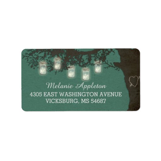 Mason Jar String Lightsツリーヴィンテージティール(緑がかった色)ラベル ラベル (正面)