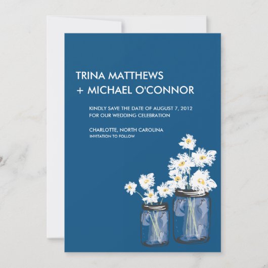 Mason Jar & Whiteデイジー保存日 セーブザデート (正面)