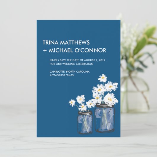 Mason Jar & Whiteデイジー保存日 セーブザデート (スタンド正面)