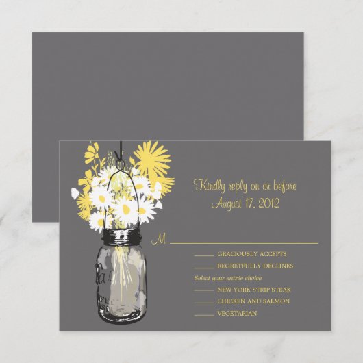 Mason Jar & Wildflowers RSVP & Menu Card (正面/裏面)