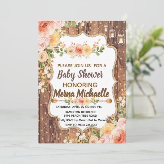 Mason Jar with a rustic flowers  invitation 招待状 (スタンド正面)