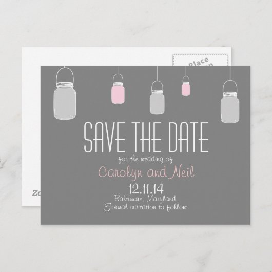Mason JarsエレガントがPostCardの日付を保存 案内ポストカード (正面/裏面)