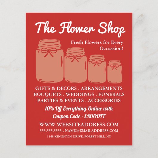 Mason Jars, Florist, Floristry Advertising チラシ (正面)