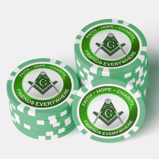 Masonic Poker Chips Green ポーカーチップ (積み重ね)