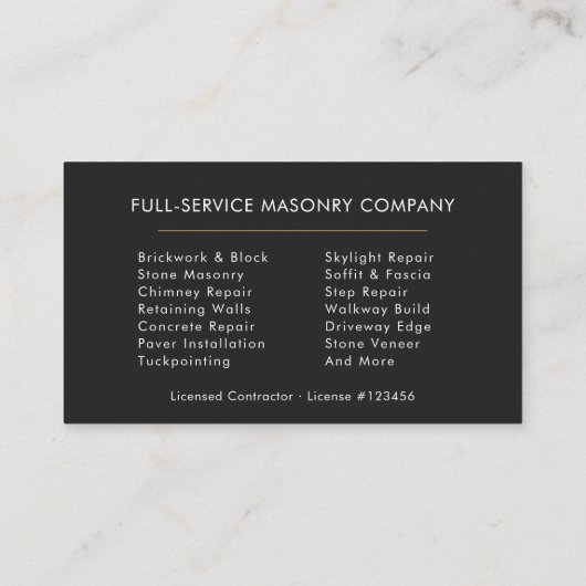 Masonry Brick Mason Contractor Company 名刺 (裏面)