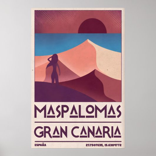 Maspalomas Vintage Wall Art Retro Travel Poster ポスター (正面)