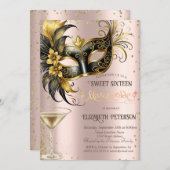 Masque Diamonds Champagne Rose Gold Sweet 16   招待状 (正面/裏面)