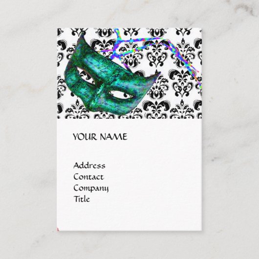 MASQUERADEパーティー白黒ダマスク 名刺 (正面)