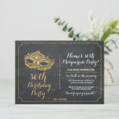 MASQUERADEパーティー金ゴールドマスク招待状30th 40th 50th 招待状 (スタンド正面)