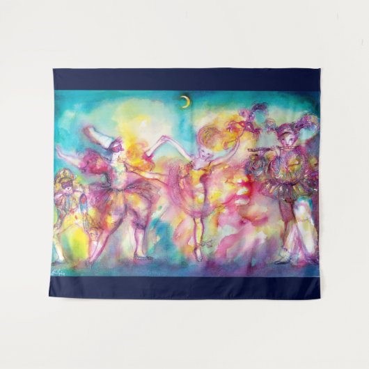 MASQUERADEパーティー，マルディグラスマスク，ダンス，音楽 タペストリー (正面(横))