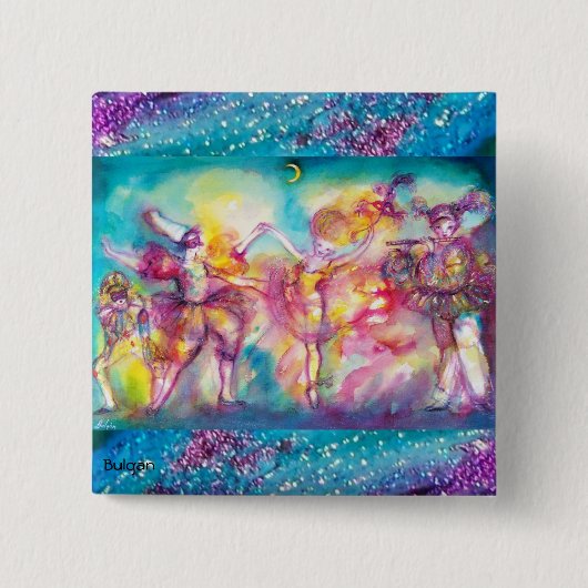 MASQUERADEパーティー，マルディグラスマスク，ダンス，音楽 缶バッジ (正面)