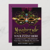 MASQUERADEマスク紫のプロモーション用パーティーはがき インビテーションポストカード (正面/裏面)