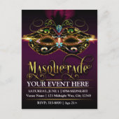 MASQUERADEマスク紫のプロモーション用パーティーはがき インビテーションポストカード (正面)