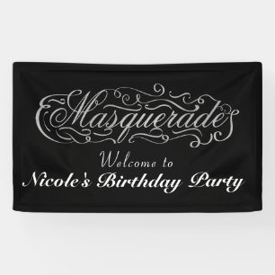 MASQUERADE シルバー＆カラフルな誕生日パーティー 横断幕