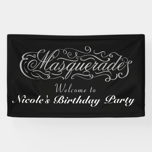 MASQUERADE シルバー＆カラフルな誕生日パーティー 横断幕 (横)
