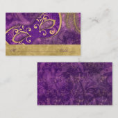 Masquerade Ball Purpleの金ゴールド結婚座席表 プレイスカード (正面/裏面)