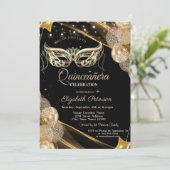 Masquerade Balloons Stars Black Quinceañera  招待状 (スタンド正面)