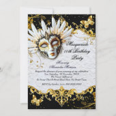 Masquerade birthday Party Gold Black White Mask 招待状 (正面)