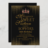 Masquerade Black Chic Sweet 16 Party 招待状 (正面/裏面)
