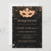 Masquerade black gold birthday party 招待状 (正面)