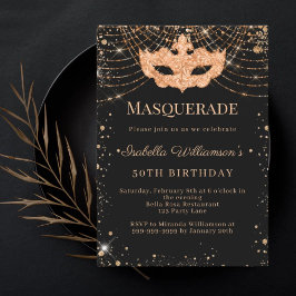 Masquerade black gold birthday party 招待状