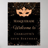 Masquerade black gold glitter birthday party ポスター (正面)