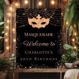 Masquerade black gold glitter birthday party ポスター