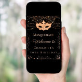 Masquerade black gold glitter birthday party ポスター