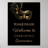 Masquerade black gold Quinceanera welcome ポスター (正面)