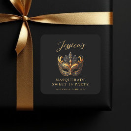Masquerade Black Gold Sweet 16 Birthday Party スクエアシール