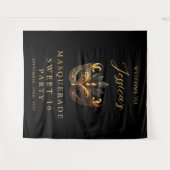 Masquerade Black Gold Sweet 16 Birthday Welcome タペストリー (正面(横))