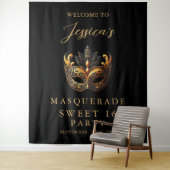 Masquerade Black Gold Sweet 16 Birthday Welcome タペストリー (インサイチュ)