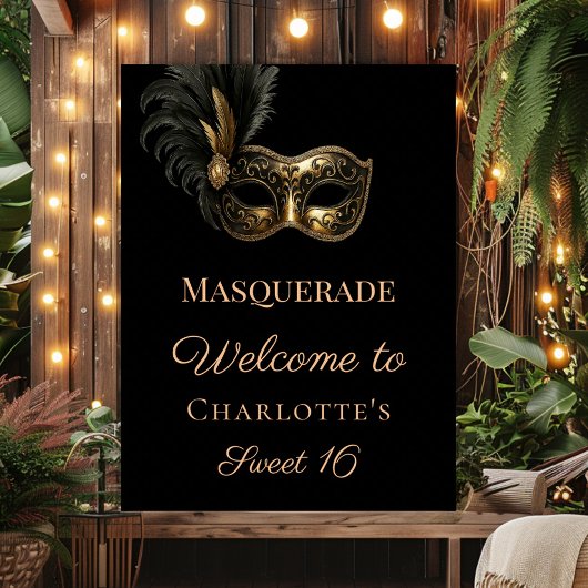 Masquerade black gold Sweet 16 welcome ポスター