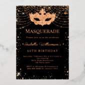 Masquerade black rose gold luxury birthday party 箔招待状 (正面)