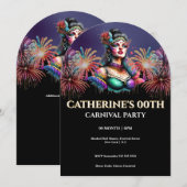 Masquerade Carnival Milestone Age Birthday 招待状 (正面/裏面)
