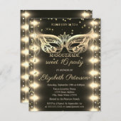 Masquerade Gold Diamonds Lights Sweet 16 招待状 (正面/裏面)