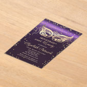 Masquerade Gold Diamonds Purple Sweet 16  アクリル招待状 (レイダウン)