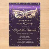 Masquerade Gold Diamonds Purple Sweet 16  アクリル招待状 (正面)
