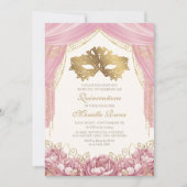 Masquerade Mask Blush Pink Quinceanera 招待状 (正面)