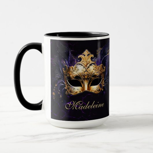 Masquerade Mask Gold Purple Black Moody Name Gift マグカップ (左)