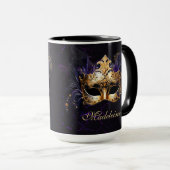 Masquerade Mask Gold Purple Black Moody Name Gift マグカップ (正面右)