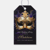Masquerade Mask Gold Purple Dramatic 50th Birthday ギフトタグ (正面)