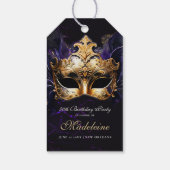 Masquerade Mask Gold Purple Dramatic 50th Birthday ギフトタグ (裏面)