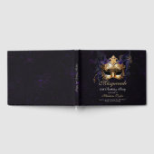 Masquerade Mask Gold Purple Dramatic 50th Birthday ゲストブック (全面)