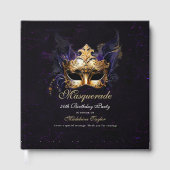 Masquerade Mask Gold Purple Dramatic 50th Birthday ゲストブック (正面)