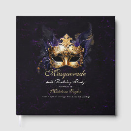 Masquerade Mask Gold Purple Dramatic 50th Birthday ゲストブック