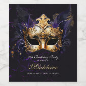 Masquerade Mask Gold Purple Dramatic 50th Birthday ワインラベル (シングルラベル)