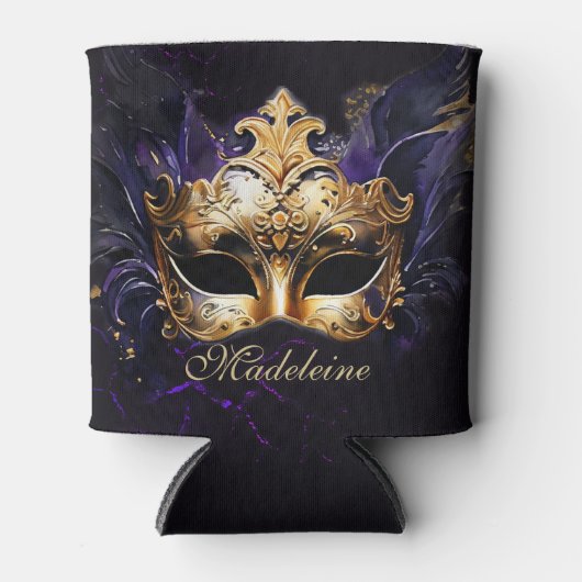 Masquerade Mask Gold Purple Dramatic Name Keepsake 缶クーラー (正面)